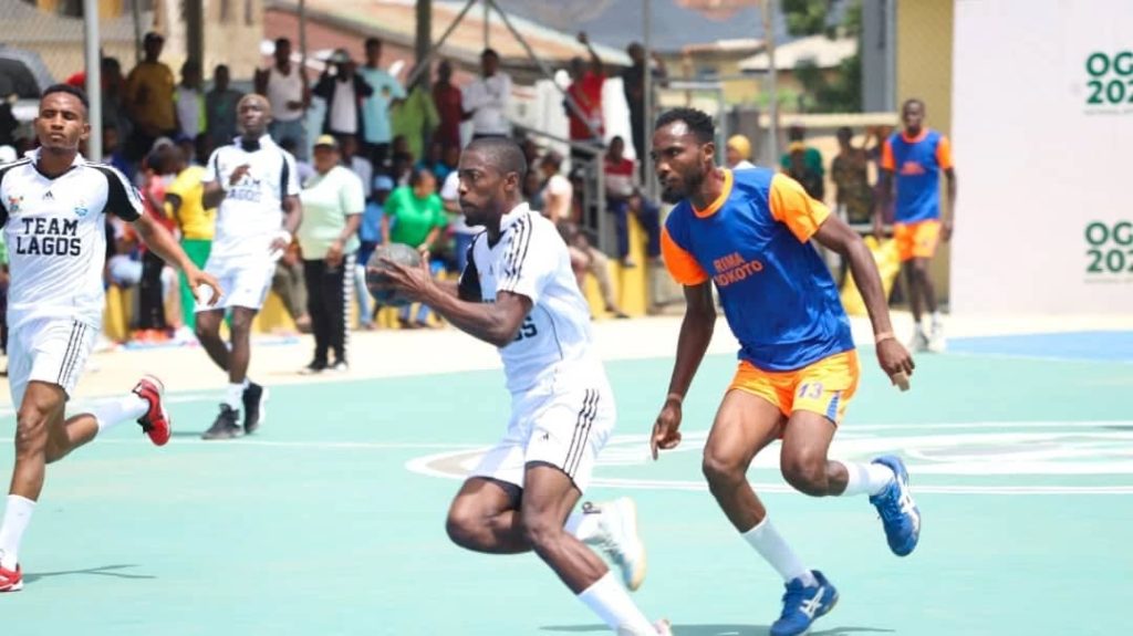 Lagos Edges Sokoto 25–24 in Tense Handball Opener at the National Sports Festival Team Lagos handball players in action against Sokoto State during the National Sports Festival in Abeokuta
