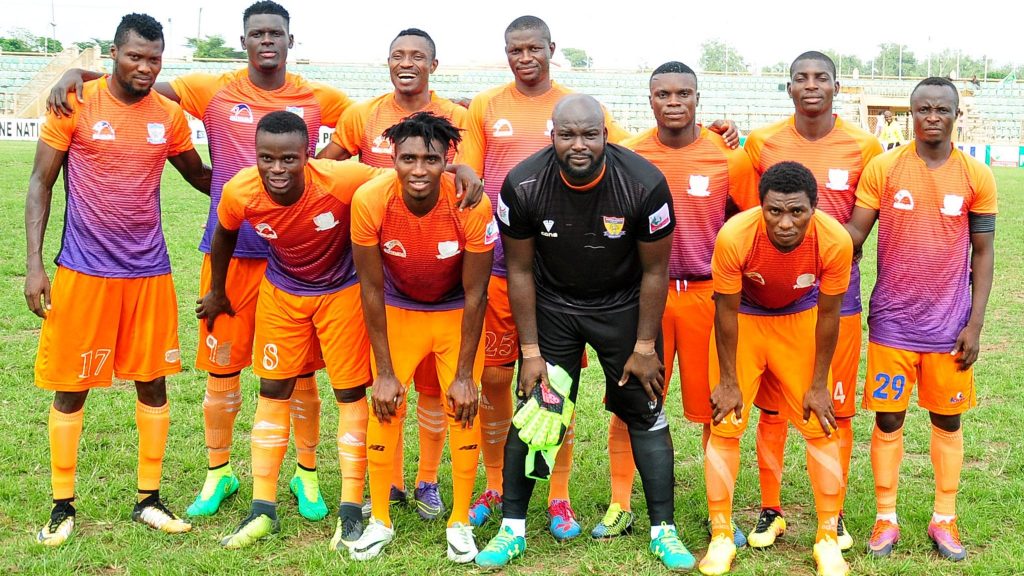 Sunshine Stars players lined up before their match against Niger Tornadoes in the NPFL, ready for action on the pitch.