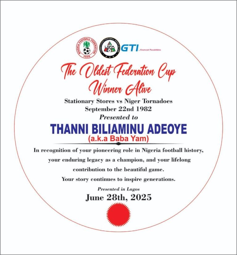 Lagos FA to Honour Billy Thanni with Lifetime Achievement Award at President Federation Cup Final Billy Thanni Invitation