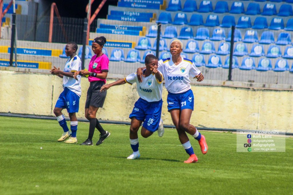Opeyemi Ajakaiye celebrated her goal with Kemi Adegbuyi in the NWFL Premiership Matchday Five